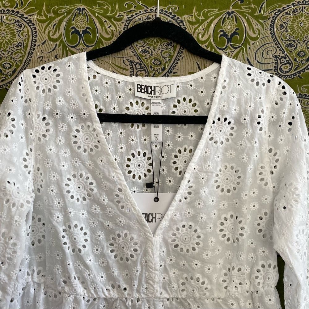 NWT Beach Riot White Delaney Eyelet Embroidered Mini Dress Size Small - Picture 3 of 14